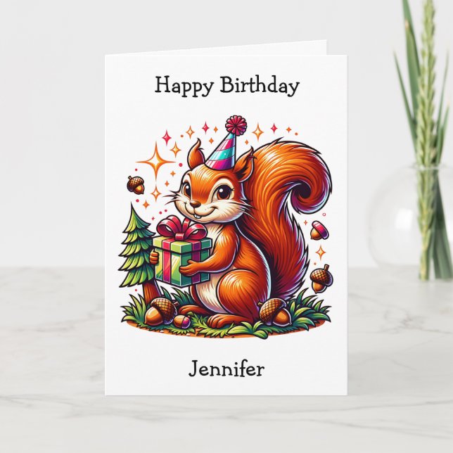 Carte Adorable écureuil d'anniversaire | Page Couleur (Devant)