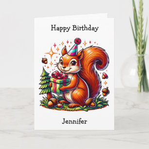 Carte Adorable écureuil d'anniversaire   Page Couleur