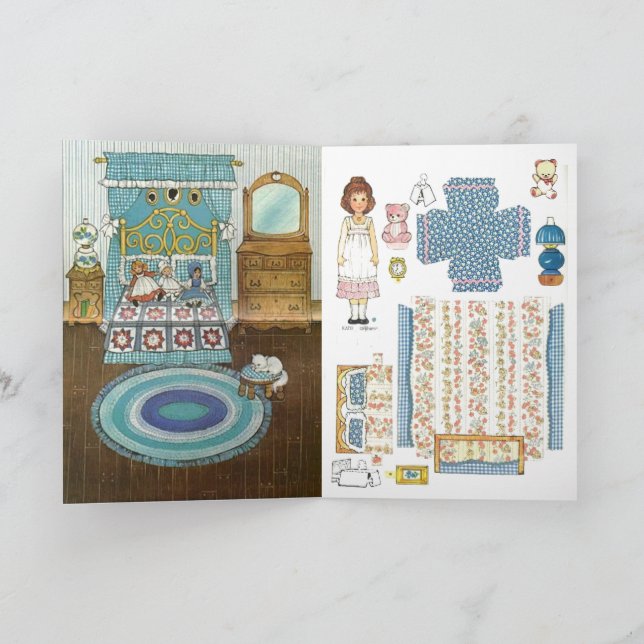 Carte Adorable En vichy Poupée en papier de chambre à l' (Intérieur)