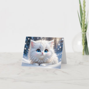 Carte Adorable Fluffy Blanc Chat Bleu Yeux Blank Salutat