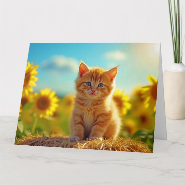 Carte Adorable Ginger Kitten dans le champ de tournesols (Devant)