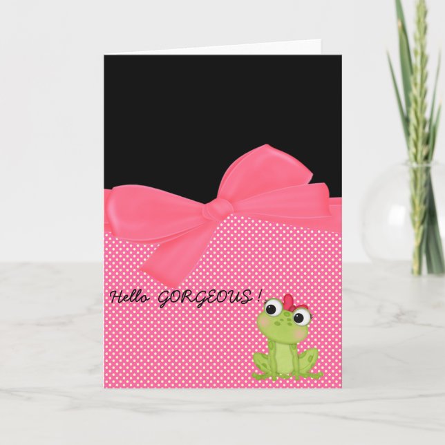 Carte Adorable Grenouille mignonne sur Pois-Bonjour magn (Devant)