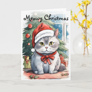 Carte Adorable kitty aquarelle style Meowy Cristmas