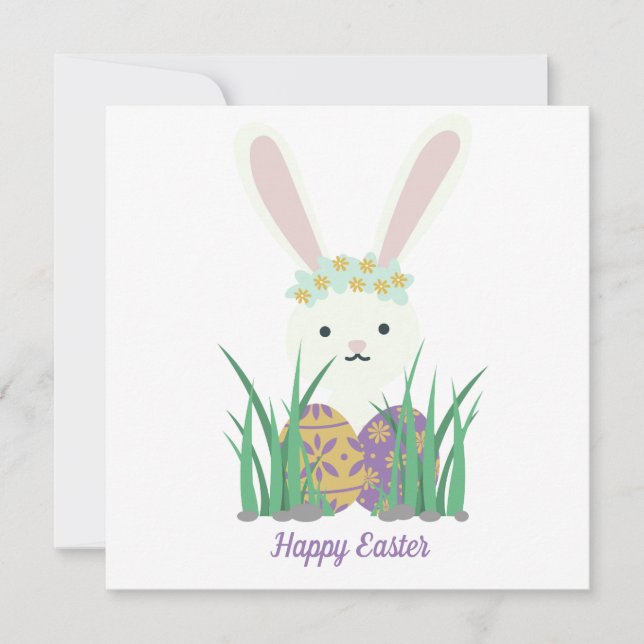 Carte Adorable Lapin et Oeufs de Pâques (Devant)