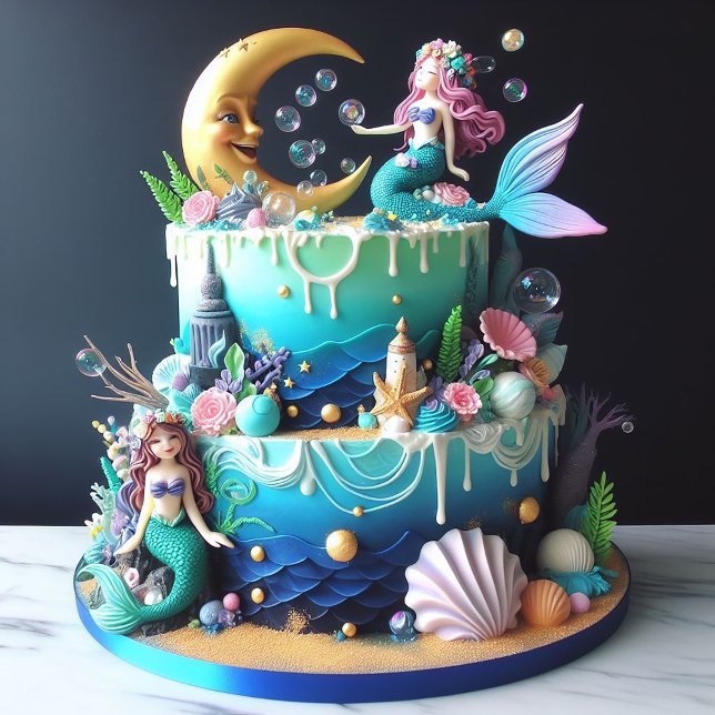 CARTE ADORABLE MERMAID THEMEME ANNIVERSAIRE DE ENFANT CA (Créateur téléchargé)