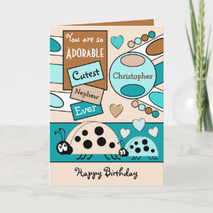 Carte Adorable neveu ladybugs spécial garçon crème bleu