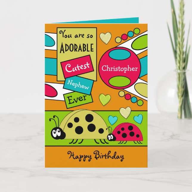 Carte Adorable neveu ladybugs spécial garçon rouge bleu (Devant)