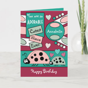 Carte Adorable nièce ladybugs spécial fille rose vert ro