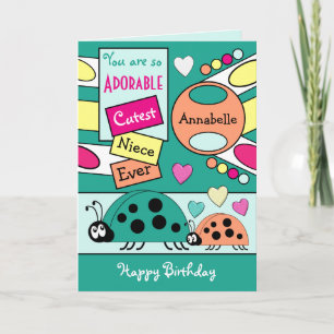 Carte Adorable nièce ladybugs spécial fille vert orange
