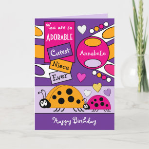 Carte Adorable nièce ladybugs spécial fille violet rose