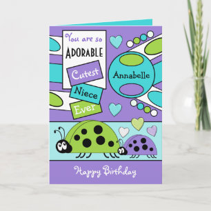 Carte Adorable nièce ladybugs spécial fille violet vert