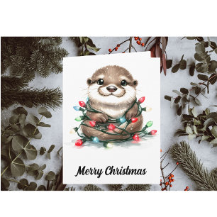 Carte adorable Otter de Noël