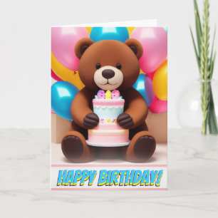 Carte Adorable Ours Brown en peluche fête d'anniversaire