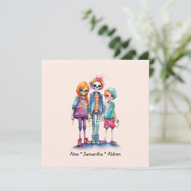 Carte Adorable Pastel Zombie Trio - Joli Halloween (Debout devant)