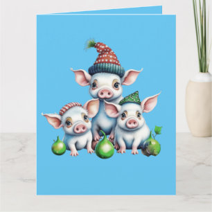 Carte Adorable Petites Piggies Noël Salutation
