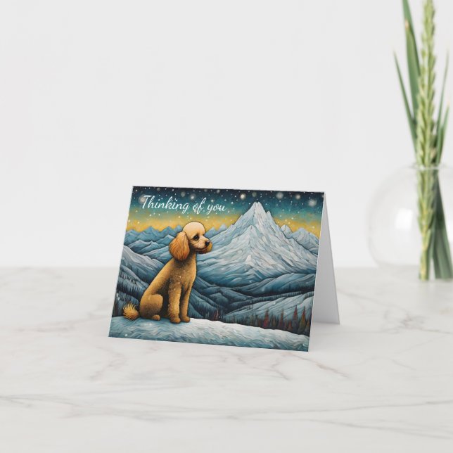 Carte Adorable Poodle Snowy Mountain Penser De Vous (Devant)