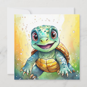 Carte Adorable Tortue de mer de Chibi sous la mer