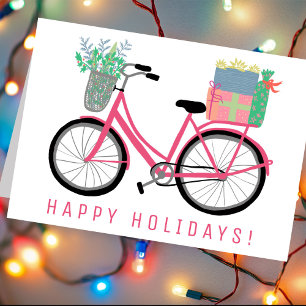 Carte adorable Vélo de Noël mignon Pink Fêtes Noël