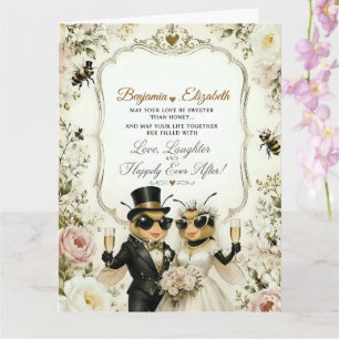 Carte Adorables abeilles, élégantes broderies florales