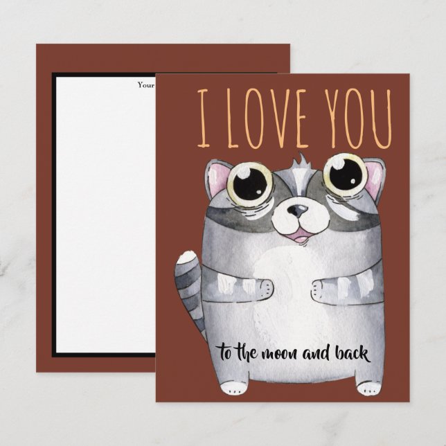 Carte Adorables Cartoon Raccoon I Love You (Devant / Derrière)