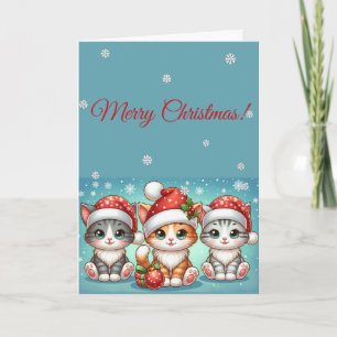 Carte Adorables Kawaii Chatons en Chapeaux de Père Noël 