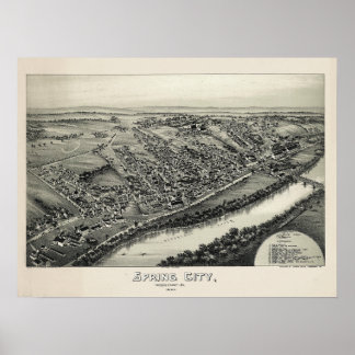 Carte aérienne 1883 Spring City PA Poster Pennsylv