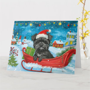 Carte Affenpinscher à Sleigh Snow Christmas
