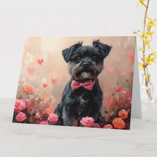 Carte Affenpinscher avec des roses - Saint-Valentin (Fleur jaune)
