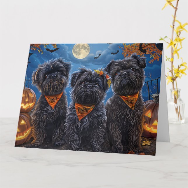 Carte Affenpinscher Halloween Éffrayant (Fleur jaune)