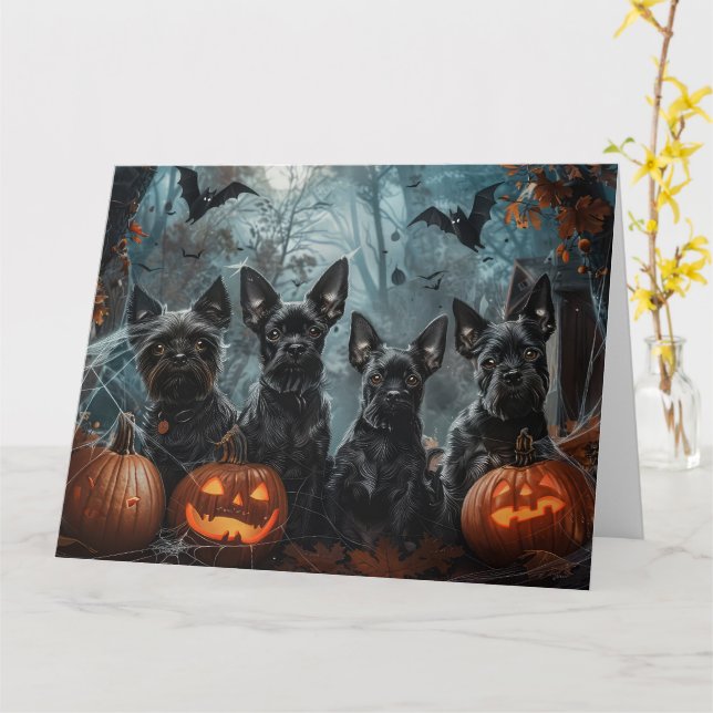 Carte Affenpinscher Halloween nuit chien délice (Fleur jaune)