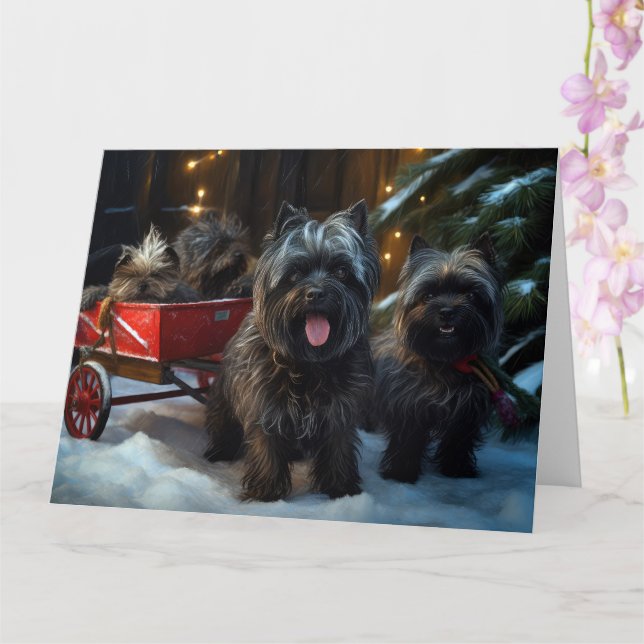Carte Affenpinscher Snowy Sleigh Ride Décor de Noël (Orchidée)