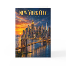 Affiche de voyage de la skyline dorée de New York