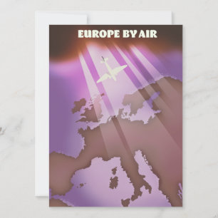 Carte Affiche de voyage de style vintage Europe By Air.