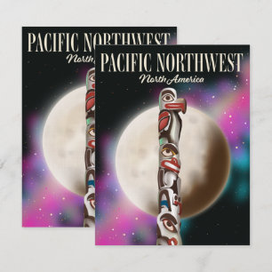 Carte Affiche de voyage du totem du Nord-Ouest Pacifique