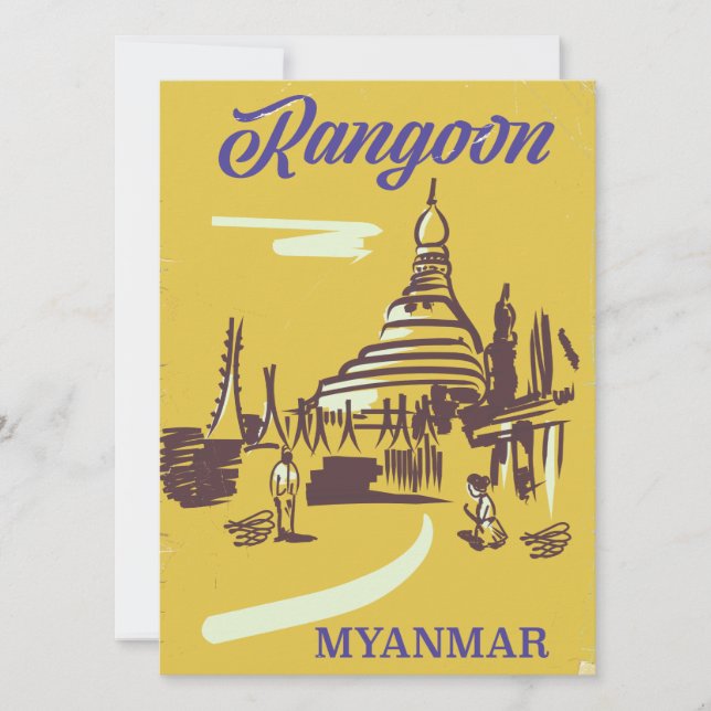 Carte Affiche de voyage vintage de Rangoon Myanmar (Devant)