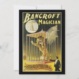 Carte Affiche Magique Vintage, Magicien Bancroft et Lion