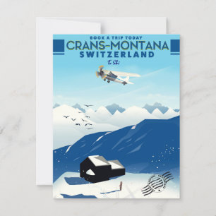 Carte affiche ski de crans-montana Suisse