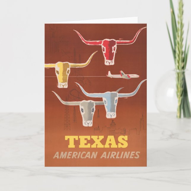 Carte Affiche Voyage Pour American Airlines Vers Texas (Devant)