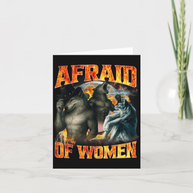 Carte Afraid Of Women Funny Alpha Wolf Meme Cringe Men D (Devant)