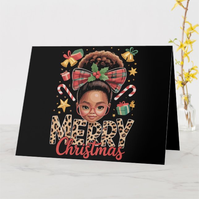 Carte Africain Américain Noël Messy Bun Black Mom (Fleur jaune)