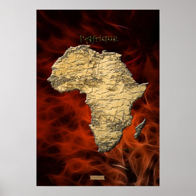 Carte AFRICAINE 3D Poster d'Art Fractal Rouge (Devant)