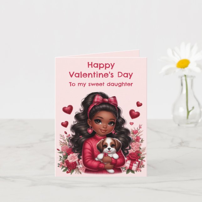 Carte Africaine américaine fille mignonne chiot Valentin (Petite plante)