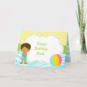 Carte African American Boy Pool Party Bash Anniversaire