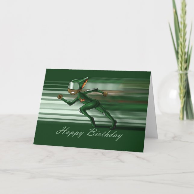 Carte African American Boy Superhero Green Anniversaire (Devant)