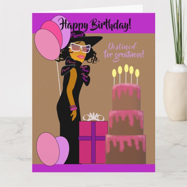 Carte African American Daughter & Cake (Devant)