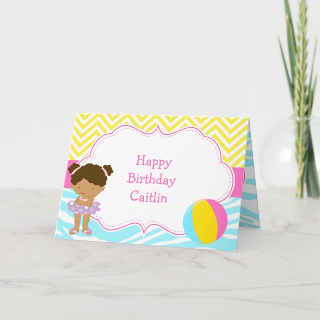 Carte African American Girl Pool Party Bash Anniversaire (Devant)