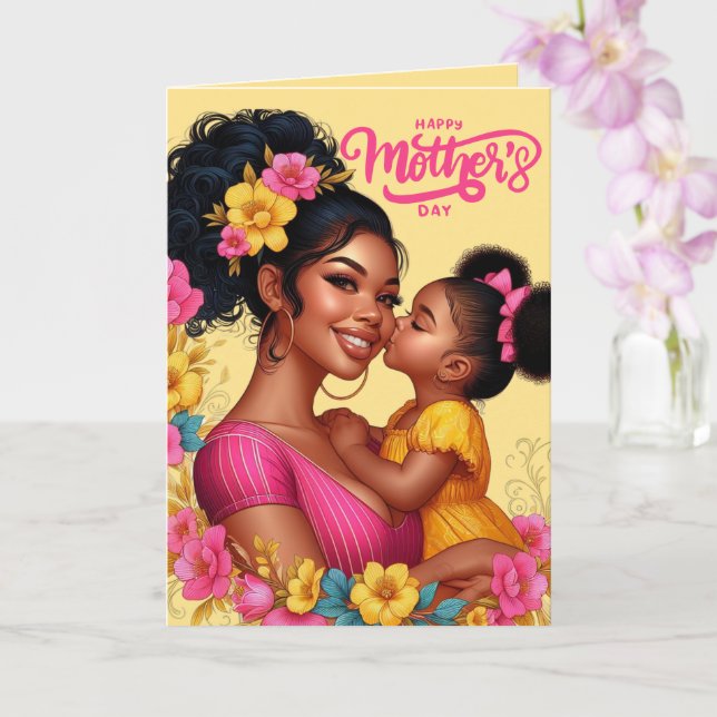 Carte African American Mom & Daughter Joyeuse fête des m (Orchidée)