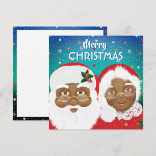 Carte African American Père Noël et Mme Claus