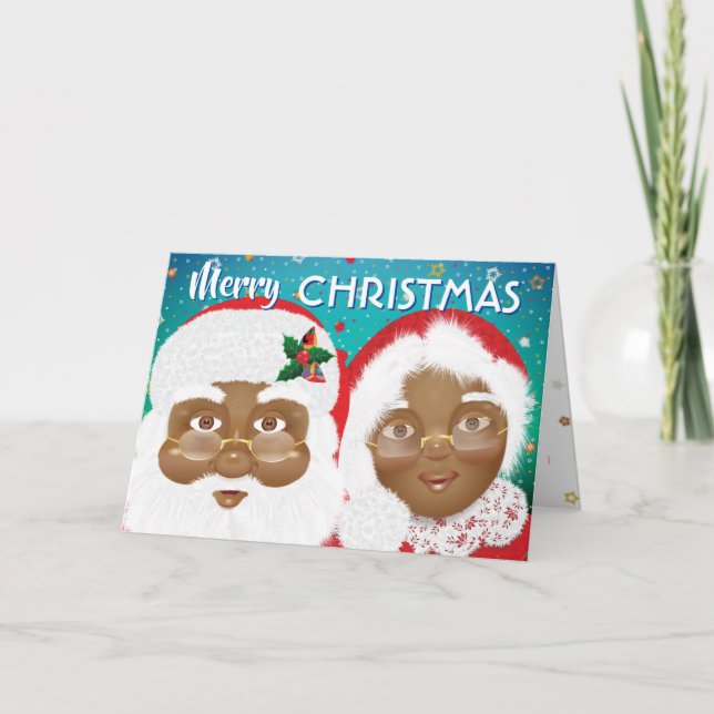 Carte African American Père Noël et Mme Claus Christmas (Devant)