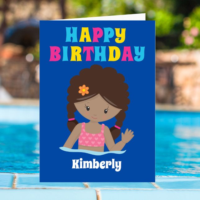 Carte African American Swim Girl Custom Joyeux anniversa (Créateur téléchargé)